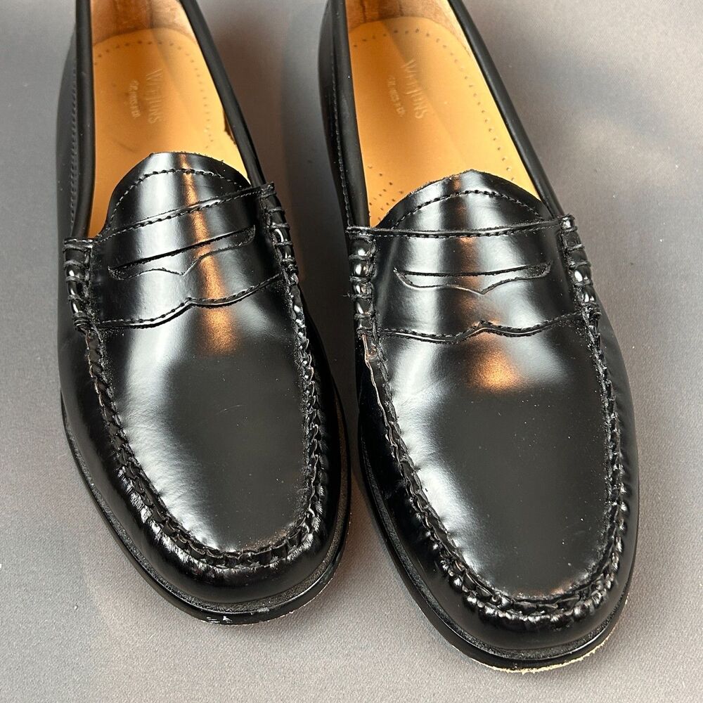 Bass Weejuns Black Leather Classic Slip On Penny Loafers Size 9.5 Leather Sole - Picture 11 of 16